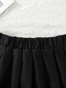 SHEIN 女童基礎款黑色百褶裙，棉混紡面料，適合學校、外出、玩耍與日常穿著，秋冬款 - 黑色 - 查看 4
