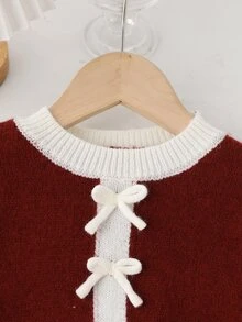 Girls' New Round Neck Slouchy Fashion Sweet Bow Sweater Dress, Chic And Stylish, Suitable For Outings, Gatherings And Back To School - Burgundy - View 3