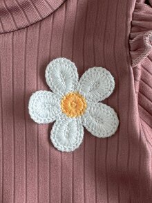 SHEIN 3件組女嬰粉色與白色條紋秋季可愛畢業返校軟米色卡其印花娃娃上衣露肩上衣 - 彩色 - 查看 7