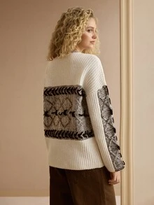 MOTF PREMIUM WOMEN'S AUTUMN/WINTER COLORBLOCK DROP SHOULDER LOOSE SWEATER - Multicolor - View 3