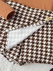 Young Girls Young Girl Coffee Color Knitted Base Layer T-Shirt + Shorts Skirt 2pcs Set, Comfortable Soft Casual Daily Versatile - Coffee Brown - View 5