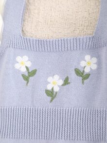SHEIN LMoss Kids 女嬰新生兒碎花針織秋季連身衣，拼色設計，蕾絲飾邊，適合滿月、生日及其他場合，連身衣 + 帽子 2件套 - 霧霾藍 - 查看 5