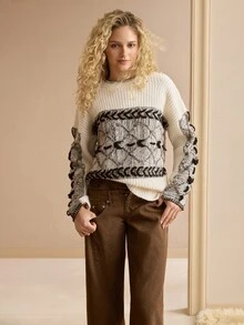 MOTF PREMIUM WOMEN'S AUTUMN/WINTER COLORBLOCK DROP SHOULDER LOOSE SWEATER - Multicolor - View 4