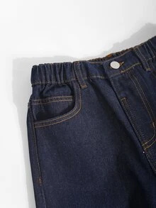 Big Girls' New Fashion Deep Blue Washed Straight Leg Wide Leg Loose Denim Jeans, Minimalist Daily All-Match Design Suitable For Back To School Season, Comfortable And Versatile - Medium Wash - View 7