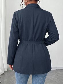 Elenzga Plus Size Women's Solid Color Blazer With Lapel, 2-Button Closure, Adjustable Waist Belt, Mid-Length Cinched Waist, H-Line Slightly Loose Fit, Suitable For Autumn/Winter Office Commute And Business Travel - Grey - View 2