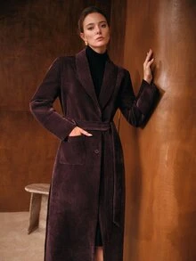 MOTF 2026 AUTUMN/WINTER WOMEN'S ELEGANT PREMIUM PURPLE OVERCOAT WITH BELT - Purple - View 4