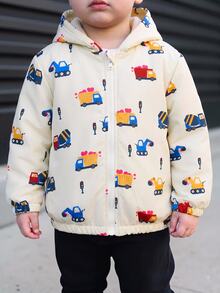 SHEIN 兒童男童 1件冬季卡通印花保暖內裡連帽外套，休閒可愛街頭 Y2K 風格，適合度假、生日派對、開學季、萬聖節，Super Tops - 彩色 - 查看 4