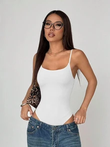 FavEase 女款春夏歐美風性感時尚極簡修身低領純色休閒百搭連身衣 - 白色 - 查看 5
