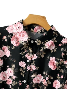 GlowEve CURVE Plus Size Women's Long Sleeve Ditsy Floral Tie Front Blouse - Pink - View 4