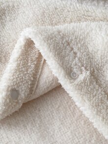 SHEIN 新生兒秋冬棕色羊羔絨連帽連腳連身衣 0-12個月嬰兒 前開扣易穿脫 戶外爬行裝 - 杏色 - 查看 6