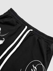 ROMWE MEN Men's Dark Gothic Floral Print Loose Sweatpants - Black - View 3