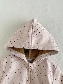SHEIN Playful Pals 幼童女嬰毛絨外套夾克 甜美灰粉色 絨毛內裡 長袖連帽 加厚柔軟 旅行款 冬季秋季 拉鍊式 正式風 牛仔女孩風 - 彩色 - 查看 6