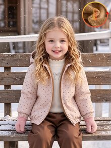 SHEIN Playful Pals 幼童女嬰毛絨外套夾克 甜美灰粉色 絨毛內裡 長袖連帽 加厚柔軟 旅行款 冬季秋季 拉鍊式 正式風 牛仔女孩風 - 彩色 - 查看 9