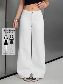 Jeanoix Petite Y2K Women's Straight Leg Denim Jeans - White - View 1