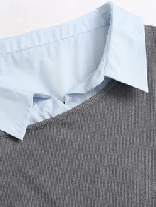 Sweetra Autumn/Winter Fashion New French Chic Design Knit/Woven Patchwork Waist-Cinching Slimming Versatile 2 In 1 Women's Shirt For Daily Wear - Grey - View 5