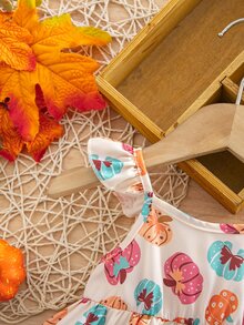 SHEIN 新生女嬰休閒度假可愛紅色波點荷葉袖洋裝 - 彩色 - 查看 5