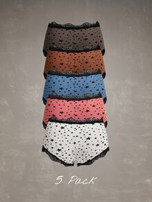 Esseday Women's Contrast Lace Bow Decor Star Print Hipster Panties - Mixed color - View 2