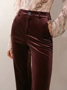 MOTF PREMIUM 女款天鵝絨素色喇叭褲 - 棕色 - 查看 2