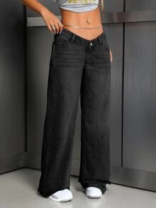 Jeanoix Petite Y2K Women's Straight Leg Denim Jeans - Dark Grey - View 4