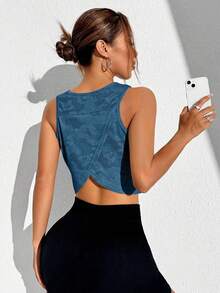 SHEIN Velisys Camouflage Breathable Cropped Sports Tank Top - Grey - View 4