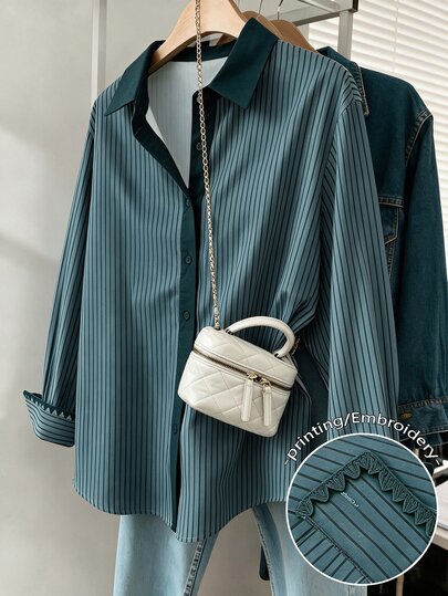 Resyla Women's Plus Size Autumn Casual Striped Shirt