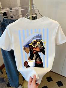 DrmWander 女款 T-shirt 女裝街頭風上衣 街頭風格 印花短袖 T-shirt 可愛夏季上衣 - 白色 - 查看 3
