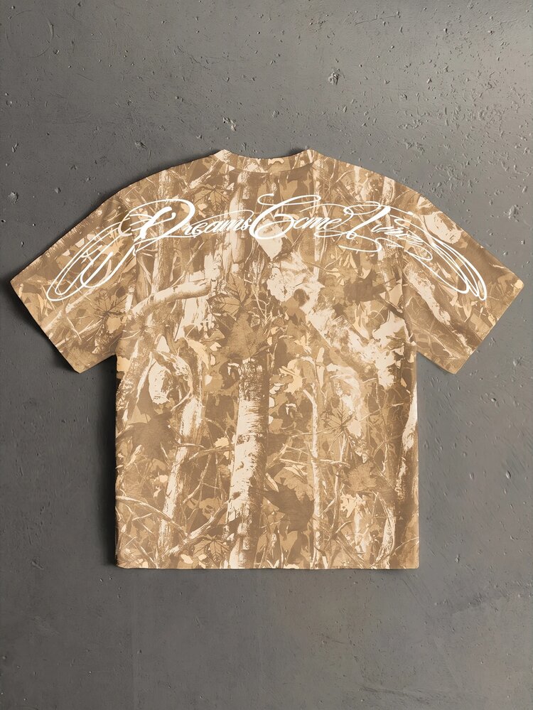 StoneGrade Herr T-shirt med bokstavs- och grenmönster, rund hals och korta ärmar, casual - Kaki - Visa 1