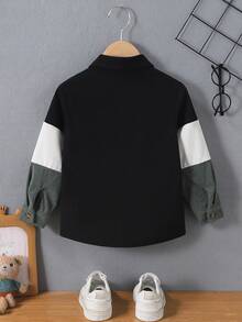 SHEIN Genkimix Kids 小男孩秋季休閒拼色拼接夾克 - 綠色 - 查看 2