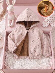 SHEIN Playful Pals 幼童女嬰毛絨外套夾克 甜美灰粉色 絨毛內裡 長袖連帽 加厚柔軟 旅行款 冬季秋季 拉鍊式 正式風 牛仔女孩風 - 彩色 - 查看 3