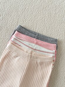 SHEIN 女嬰秋冬 0-3 歲多件式基礎打底褲，灰色、粉色、淺卡其色，條紋圖案，適合上學、日常穿著、外出等多種場合 - 彩色 - 查看 4