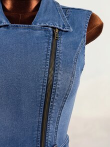Mistrie Women's Fashion Asymmetric Zipper Denim Dress - Blue - View 8
