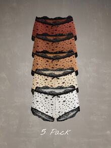 Esseday سروال داخلي نسائي بتصميم هيبستر مع طباعة نجمة خماسية ودانتيل متباين وزينة فيونكة - لون مختلطة - مشاهدة 1