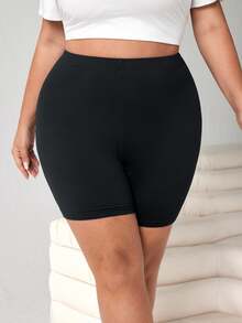 SHEIN CURVE+ 大尺碼女款純色高腰休閒百搭內搭短褲 - 彩色 - 查看 7