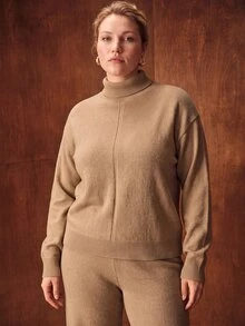 MOTF PREMIUM PLUS SIZE WOMEN'S WOOL TURTLENECK DROP SHOULDER SWEATER AND KNIT PANTS SET - Apricot - View 5
