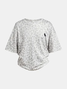 SHEIN 青少年女孩豹紋圓領短袖T恤與寬腿褲休閒套裝 - 灰色 - 查看 5