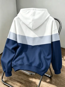 Daypath 男士街頭時尚連帽衫，秋冬舒適套頭運動衫，男士時尚穿搭 - 藍白色 - 查看 2