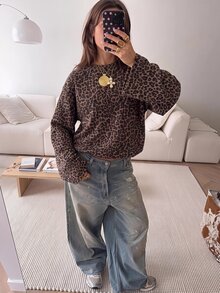 SHEIN EZwear 女款長袖復古豹紋印花秋季上衣 T-shirt，適合日常通勤、聚會、秋冬/夏季、聖誕節、新年、感恩節、派對、婚禮、海灘、畢業典禮、優雅、外出、約會、通勤、情人節、優雅、度假、Y2K、畢業典禮等場合 - 彩色 - 查看 6