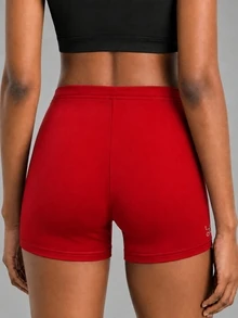 Tween Girls Gymnastics Shorts Solid Red High Waisted Compression Spandex Activewear, Stretchy Athletic Booty Shorts For Dance Volley Gym Training Work - Red - View 2