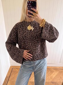 SHEIN EZwear 女款長袖復古豹紋印花秋季上衣 T-shirt，適合日常通勤、聚會、秋冬/夏季、聖誕節、新年、感恩節、派對、婚禮、海灘、畢業典禮、優雅、外出、約會、通勤、情人節、優雅、度假、Y2K、畢業典禮等場合 - 彩色 - 查看 5