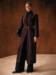 MOTF 2026 AUTUMN/WINTER WOMEN'S ELEGANT PREMIUM PURPLE OVERCOAT WITH BELT - Purple - View 7