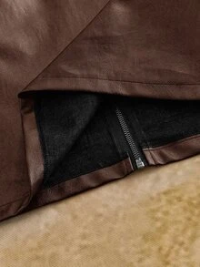 EASEVO Men's Plus Size Denim Jacket With Zipper Pockets And PU Material Halloween Winter Party Autumn  - Brown - View 8