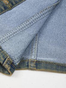 SHEIN Jaket Denim Pendek Slim Fit dengan Hiasan Rhinestone untuk Wanita di Musim Panas - Dark Wash - View 7