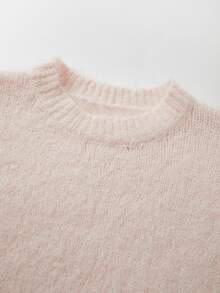SHEIN Soft‑Toned Blush Knit Pullover With Classic Crew‑Neck Cut. Relaxed Dropped‑Shoulder Silhouette Bring - Baby Pink - View 7