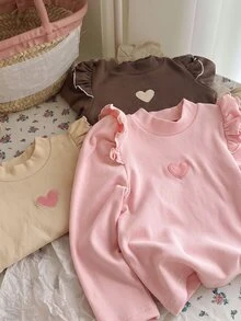 SHEIN 幼兒可愛休閒針織粉色長袖荷葉袖上衣 3件組 - 粉色 - 查看 4