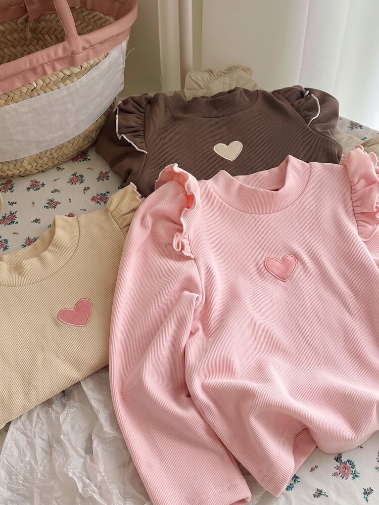 SHEIN Kids 3pcs/Set Cute Casual Knitted Pink Long Sleeve Flutter Sleeve Top For Toddlers - Pink - View 4