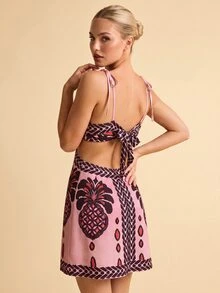 CAJUNI Tropical Vacation Mauve Palm Tree And Pineapple Mini Dress - Pink - View 1