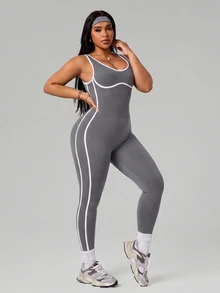 SHEIN Rhythm Era 女款大尺碼修邊背心式運動連身褲 - 深灰色 - 查看 6