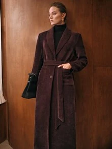 MOTF 2026 AUTUMN/WINTER WOMEN'S ELEGANT PREMIUM PURPLE OVERCOAT WITH BELT - Purple - View 3