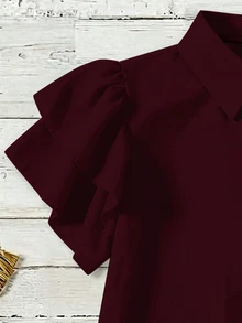 EMERY ROSE Plus Size Summer Casual Solid Color Ruffle Blouse - Burgundy - View 4