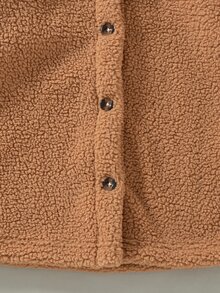 SHEIN 女童冬季淺棕色連帽抓絨外套，舒適面料，簡約百搭，適合室內外活動 - 棕色 - 查看 8